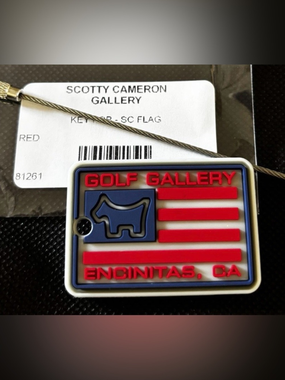 NWT SCOTTY CAMERON GALLERY SC Flag Key Fob Scotty Dog Golf Gallery Red Blue Golf